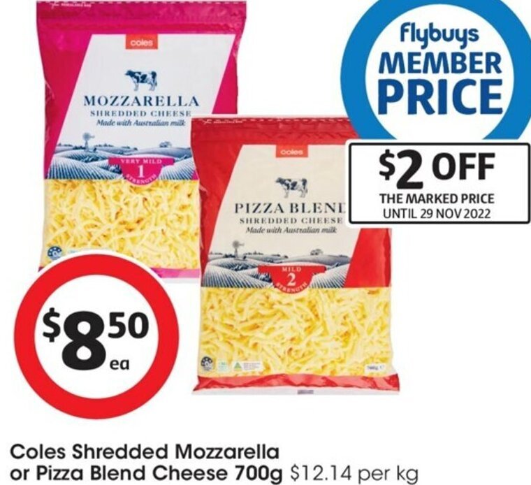 Coles Shredded Mozzarella or Pizza Blend Cheese 700g offer at Coles