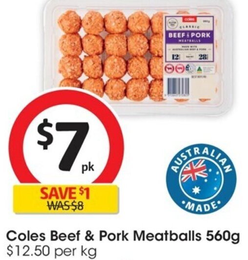 Coles Beef & Pork Meatballs 560g offer at Coles