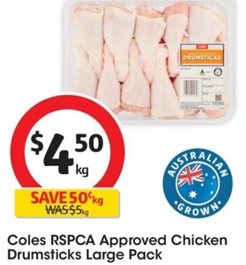 Coles RSPCA Approved Chicken Drumsticks Large Pack offer at Coles