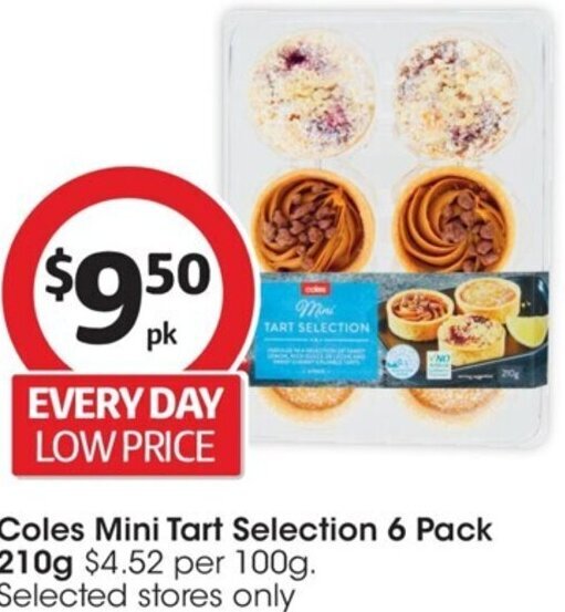 Coles Mini Tart Selection 6 Pack 210g offer at Coles