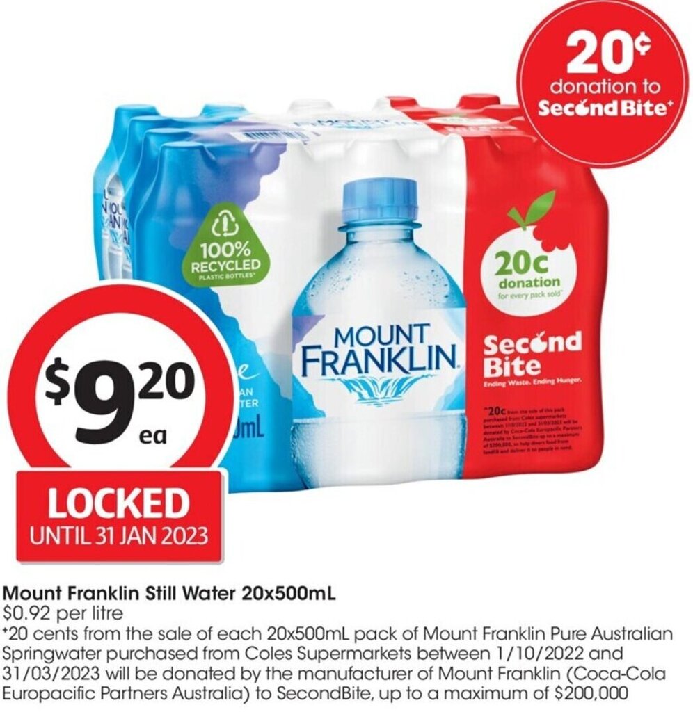 Mount Franklin Still Water 20x500ml offer at Coles