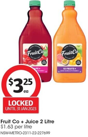 Coles Fruit Co + Juice 2 Litre offer