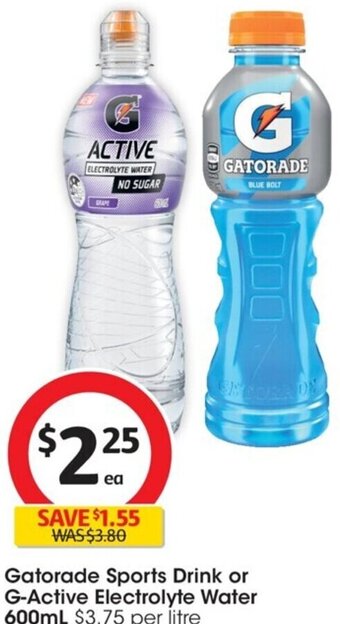 Coles Gatorade Sports Drink or G-Active Electrolyte Water 600ml offer