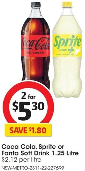 Coles Coca Cola, Sprite or Fanta Soft Drink 1.25 Litre offer