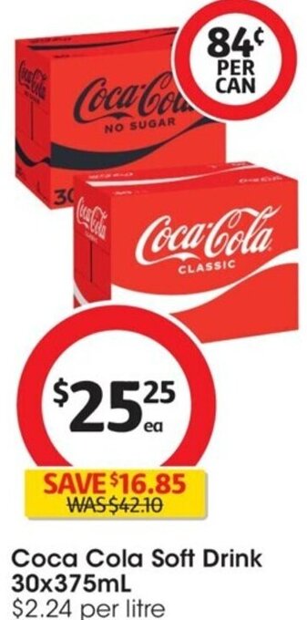 Coles Coca Cola Soft Drink 30x375ml offer