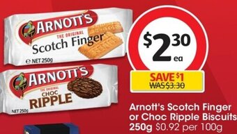 Coles Arnott's Scotch Finger or Choc Ripple Biscuits 250g offer