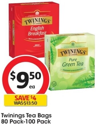 Coles Twinings Tea Bags 80 Pack-100 Pack offer
