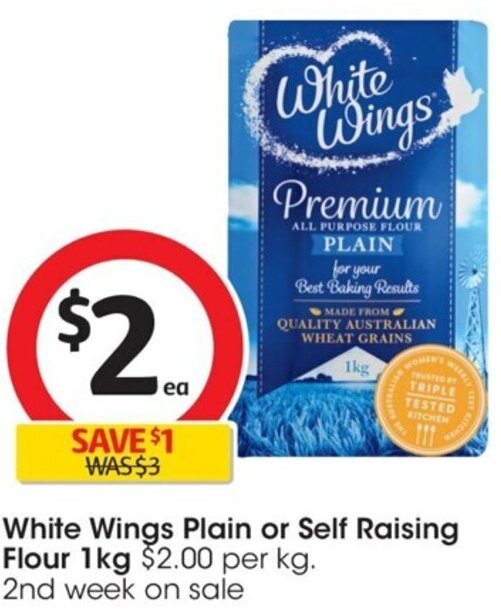 White Wings Plain or Self Raising Flour 1kg offer at Coles