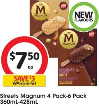 Coles Streets Magnum 4 Pack-6 Pack 360ml-428ml offer
