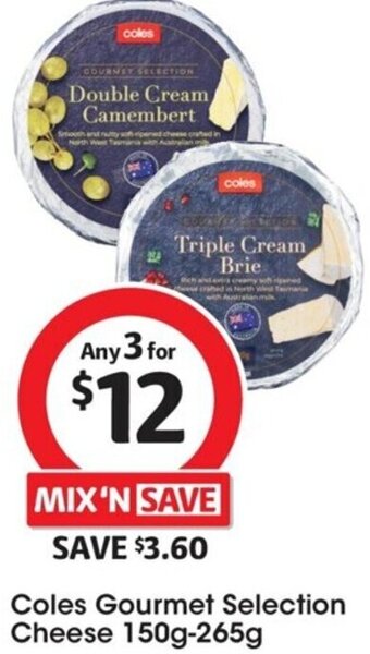 Coles Coles Gourmet Selection Cheese 150g-265g offer