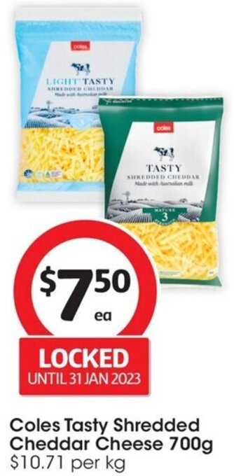 Coles Coles Tasty Shredded Cheddar Cheese 700g offer