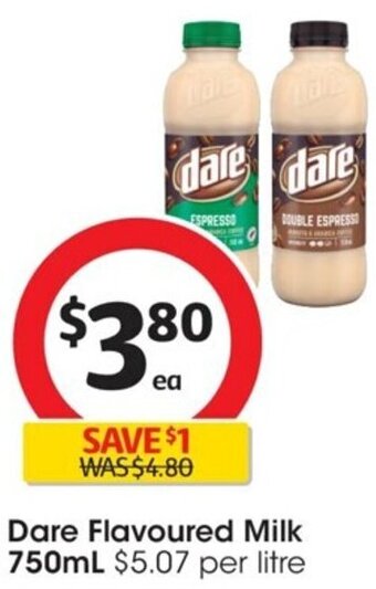 Coles Dare Flavoured Milk 750ml offer