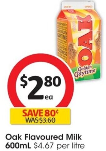Coles Oak Flavoured Milk 600ml offer