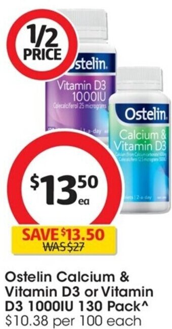 Coles Ostelin Calcium & Vitamin D3 or Vitamin D3 1000IU 130 Pack offer