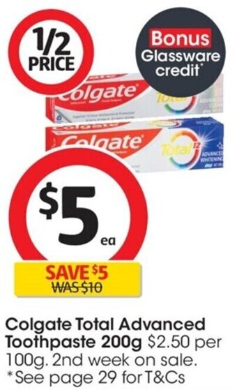 Coles Colgate Total Advanced Toothpaste 200g offer