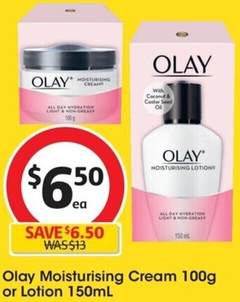 Coles Olay Moisturising Cream 100g or Lotion 150ml offer