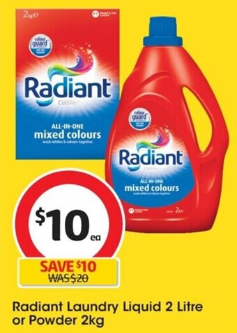 Coles Radiant Laundry Liquid 2 Litre or Powder 2kg offer