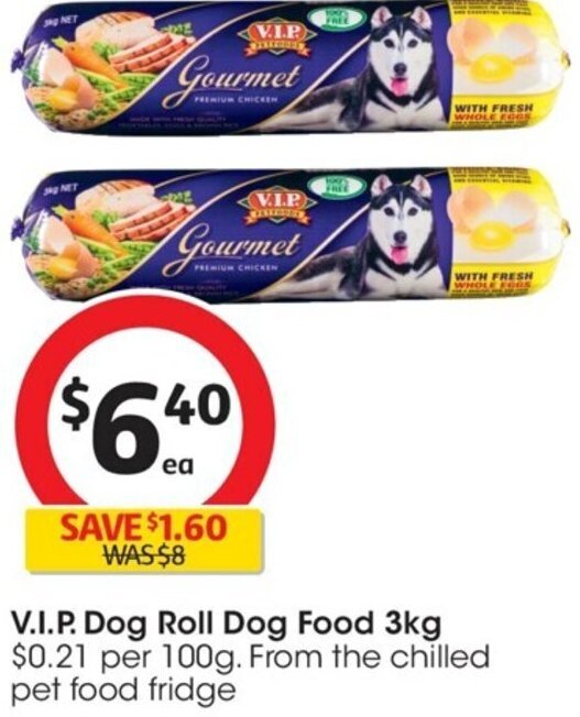 V.I.P. Dog Roll Food 3kg offer at Coles