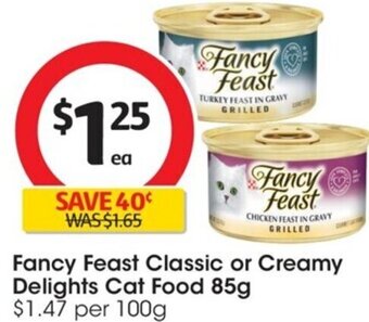 Coles Fancy Feast Classic or Creamy Delights Cat Food 85g offer