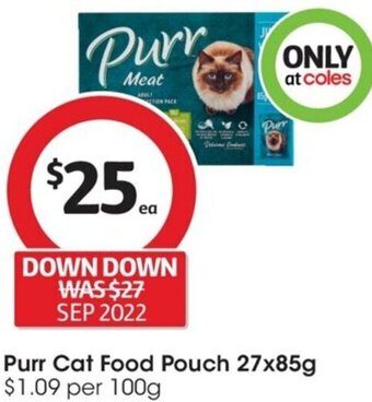 Coles Purr Cat Food Pouch 27x85g offer