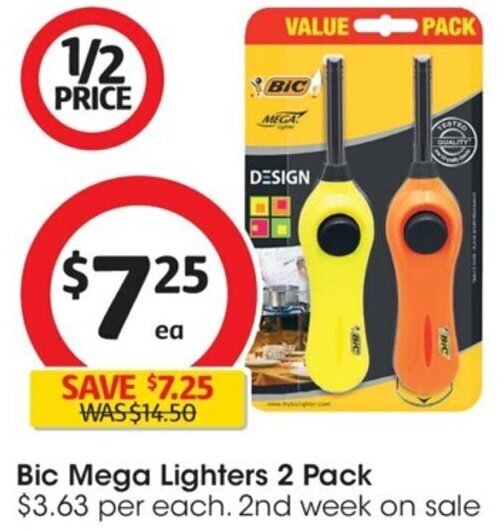 Bic Mega Lighters 2 Pack offer at Coles