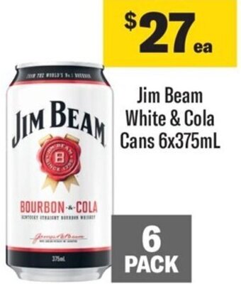Coles Jim Beam White & Cola Cans 6x375ml offer