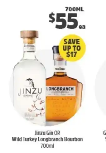 BWS Jinzu GIn OR Wild Turkey Longbranch Bourbon 700ml offer