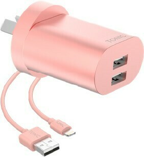 BIG W Tonic Dual USB-A Wall Charger with Lightning Cable - Rose Gold offer