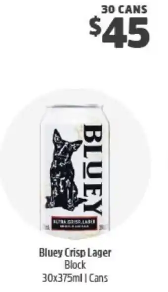 BWS Bluey Crisp Lager Block 30x375ml/Cans offer