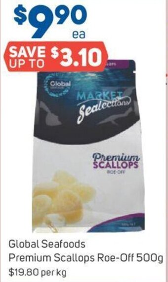 Foodland Global Seafoods Premium Scallops Roe-Off 500g offer