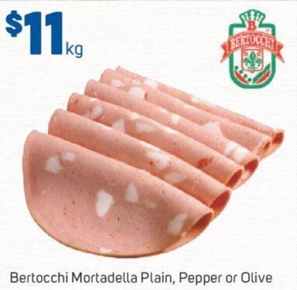 Bertocchi Mortadella Plain, Pepper or Olive offer at Foodland