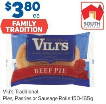 Foodland Vili's Traditional Pies, Pasties Or Sausage Rolls 150-165g offer