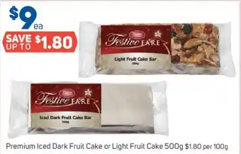 Foodland Premium Iced Dark Fruit Cake or Light Fruit Cake 500g offer