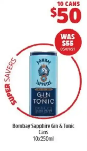 BWS Bombay Sapphire Gin & Tonic Cans 10x250ml offer