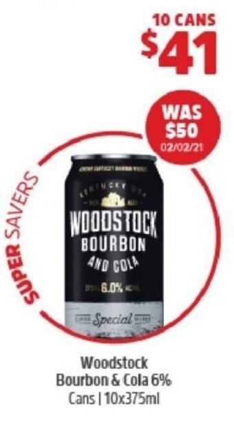 BWS Woodstock Bourbon & Cola 6% Cans 10x375ml offer