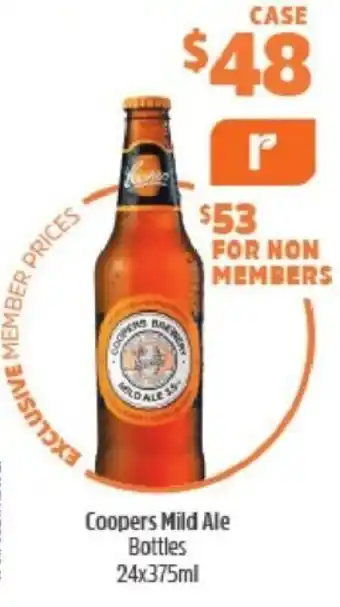 BWS Coopers Mild Ale Bottles 24x375ml offer
