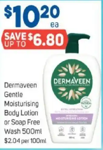 Foodland Dermaveen Gentle Moisturising Body Lotion or Soap Free Wash 500ml offer