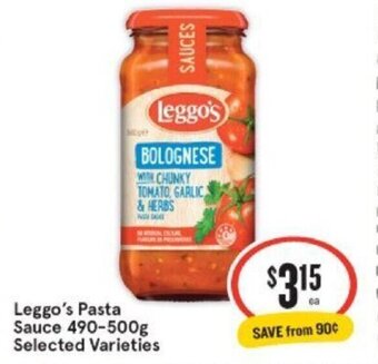 IGA Leggo's Pasta Sauce 490-500g offer