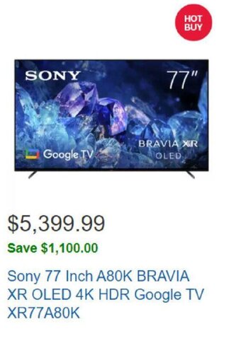 Sony 77 Inch A80K Bravia XR OLED 4K HDR Google TV