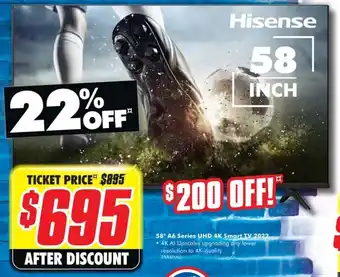 The Good Guys Hisense 58' A6 Series UHD 4K Smart Tv 2022 offer
