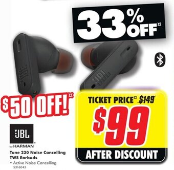 The Good Guys JBL Tune 230 Noise Cancelling TWS Earbuds offer