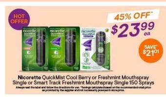Discount Drug Stores Nicorette quickmist cool berry or freshmint mouthspray single or smart track freshmint mouthspray single 150 sprays offer