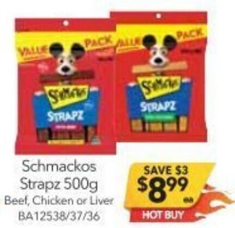 Cheap as Chips Schmackos Strapz 500g offer