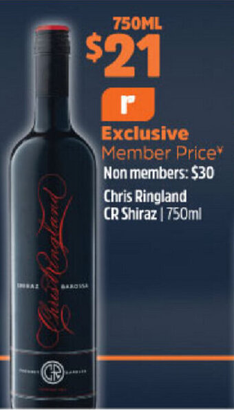 BWS Chris Ringland CR Shiraz 750ml offer