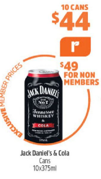 BWS Jack Daniel's & Cola Cans 10x375ml offer