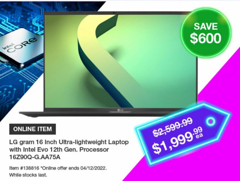 LG Gram 16 Inch Ultra Lightweight Laptop With Intel Evo 12th Gen