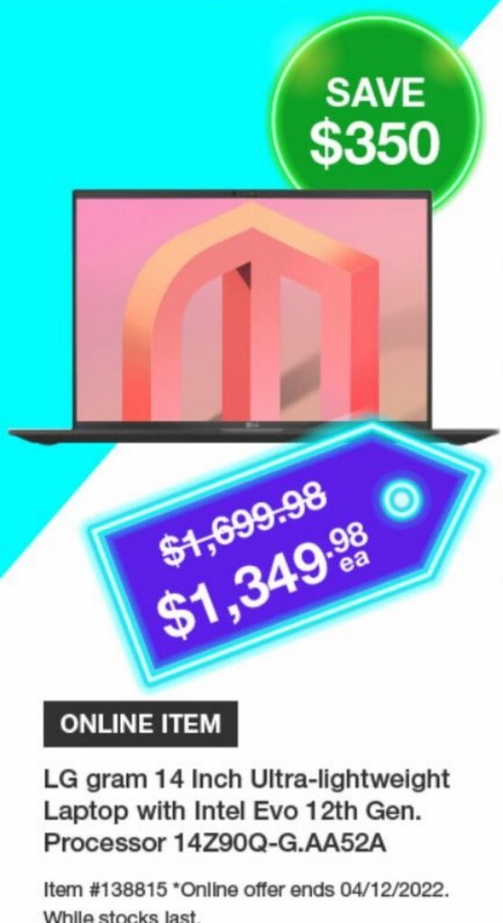 LG Gram 14 Inch Ultra Lightweight Laptop With Intel Evo 12th Gen