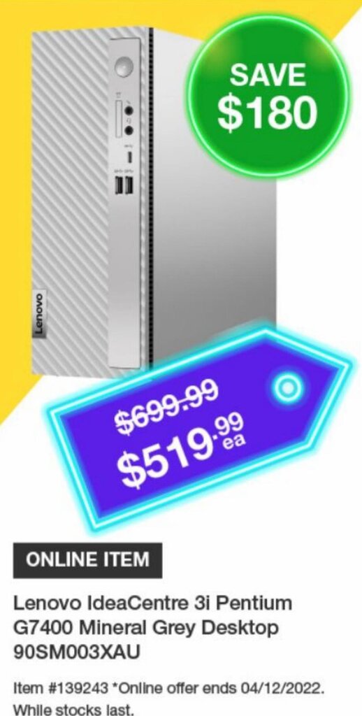 Lenovo IdeaCentre 3i Pentium G7400 Mineral Grey Desktop offer at Costco