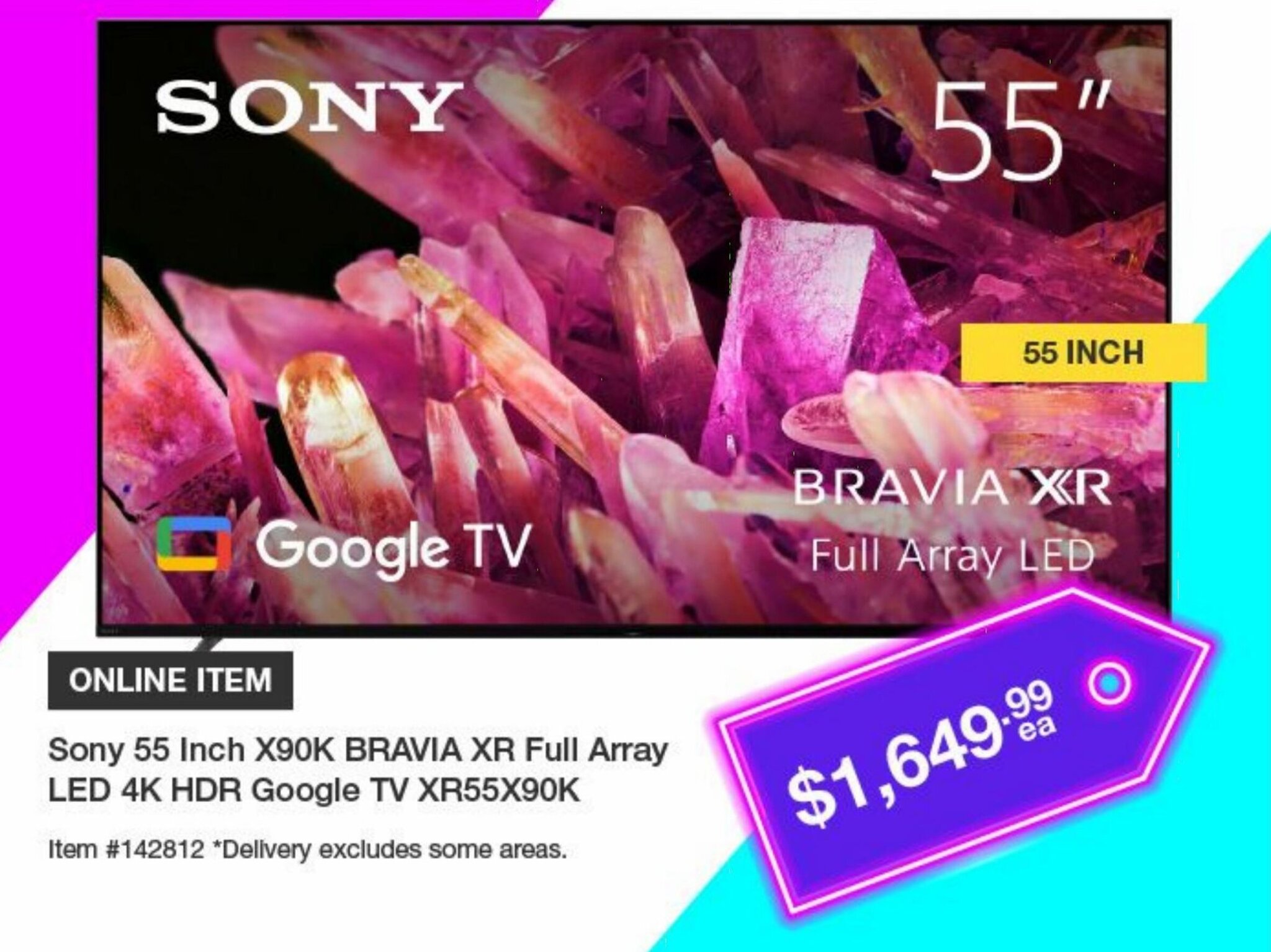 Sony 55 Inch X90K Bravia XR Full Array LED 4K HDR Google TV offer at Costco