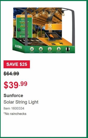 Costco Sunforce Solar String Light offer